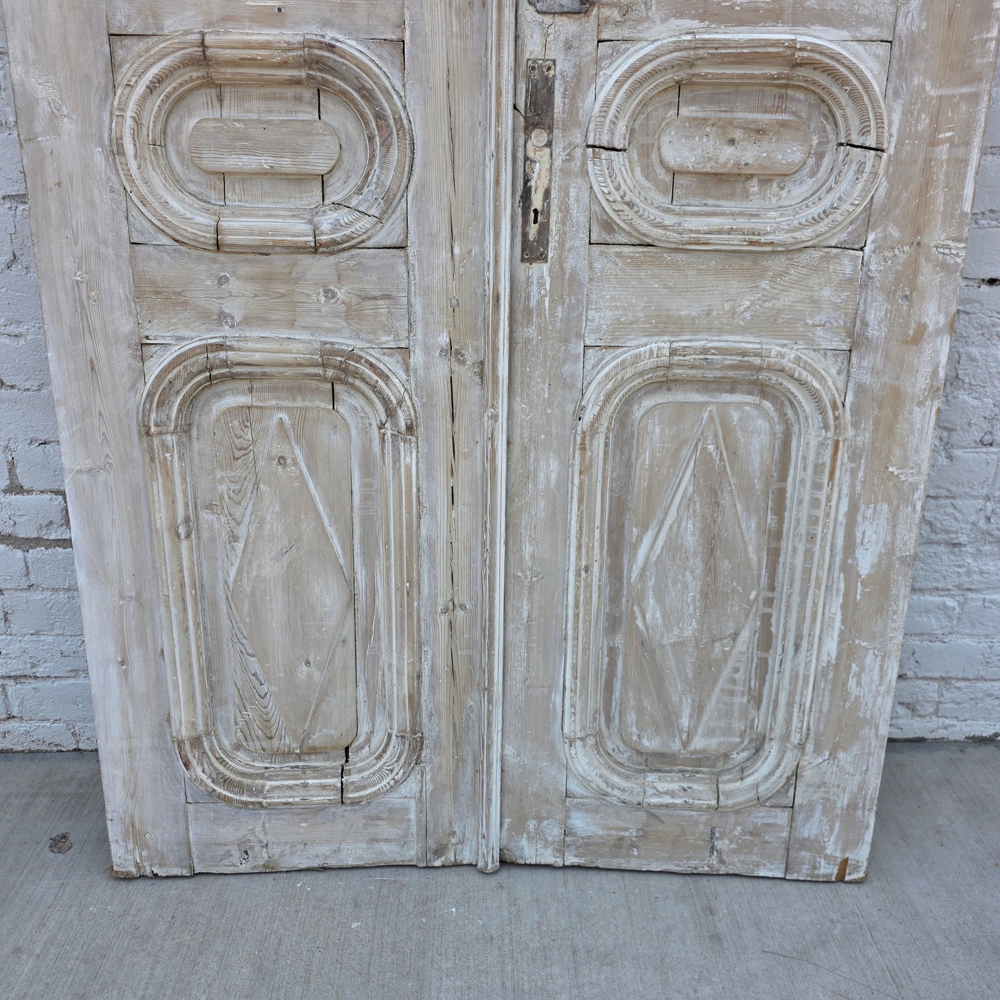 Pair of Washed Antique Wood 3-Panel Doors