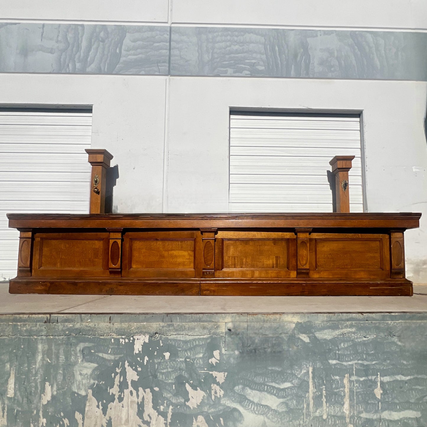 Antique Speakeasy Oak Bar and Backbar Cabinet