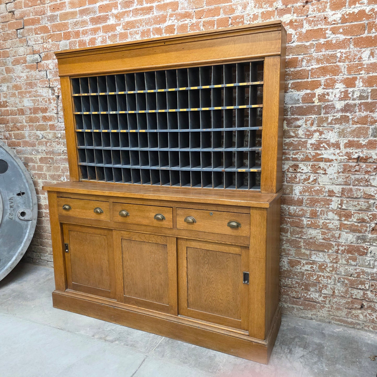 Antique Oak Hotel Telegram Storage Cabinet