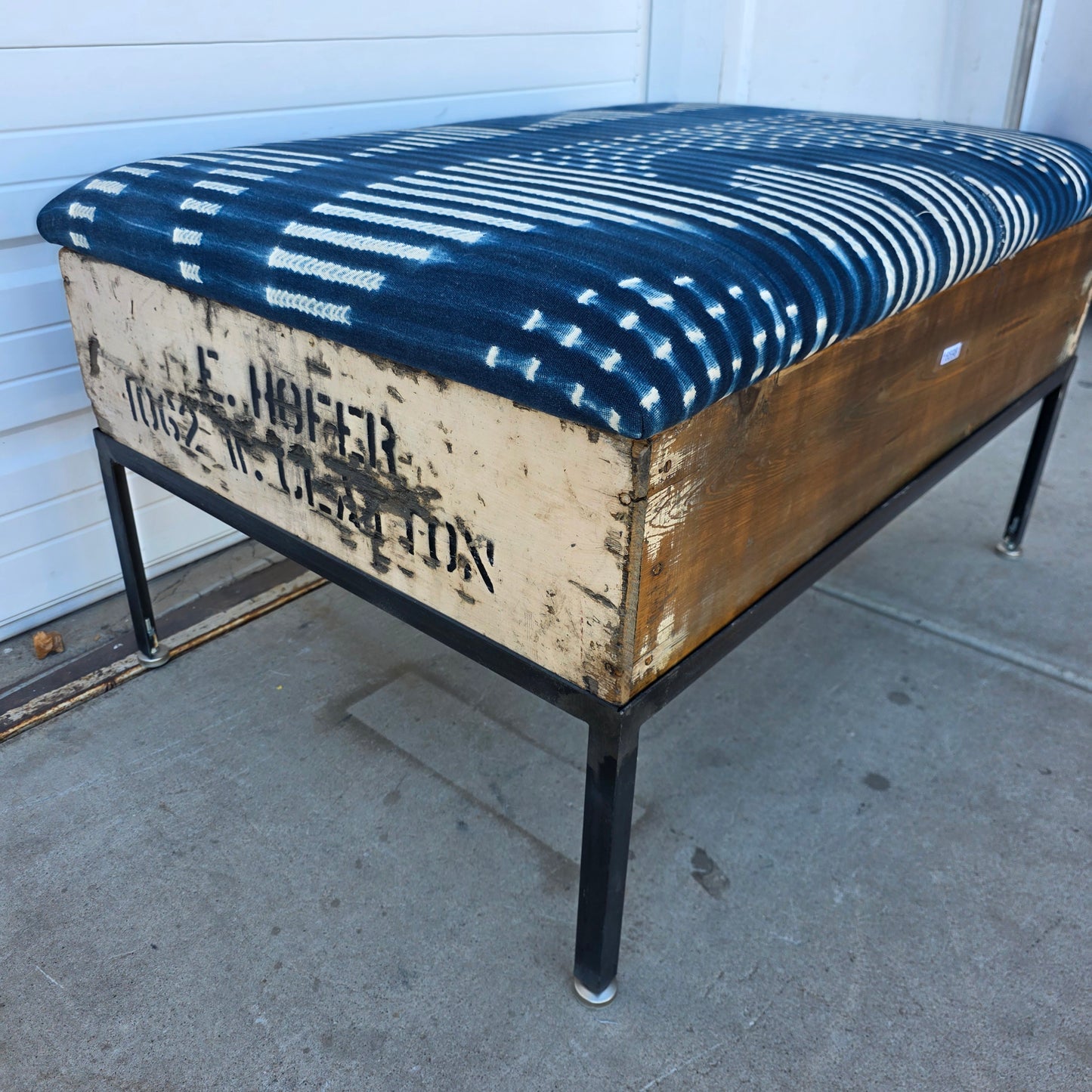 Raisin Box Ottoman with Blue Batik Top