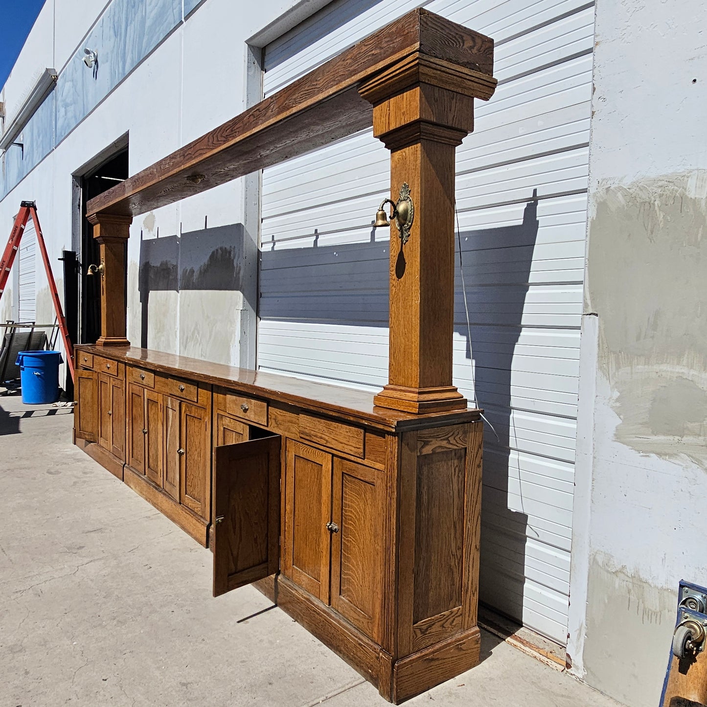 Antique Speakeasy Oak Bar and Backbar Cabinet
