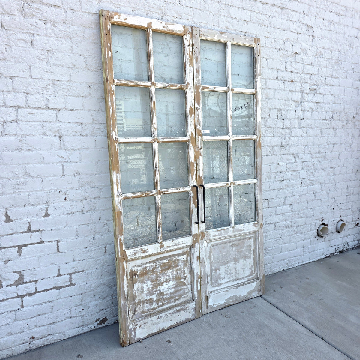 Pair of 8 Lite White Wood French Antique Doors