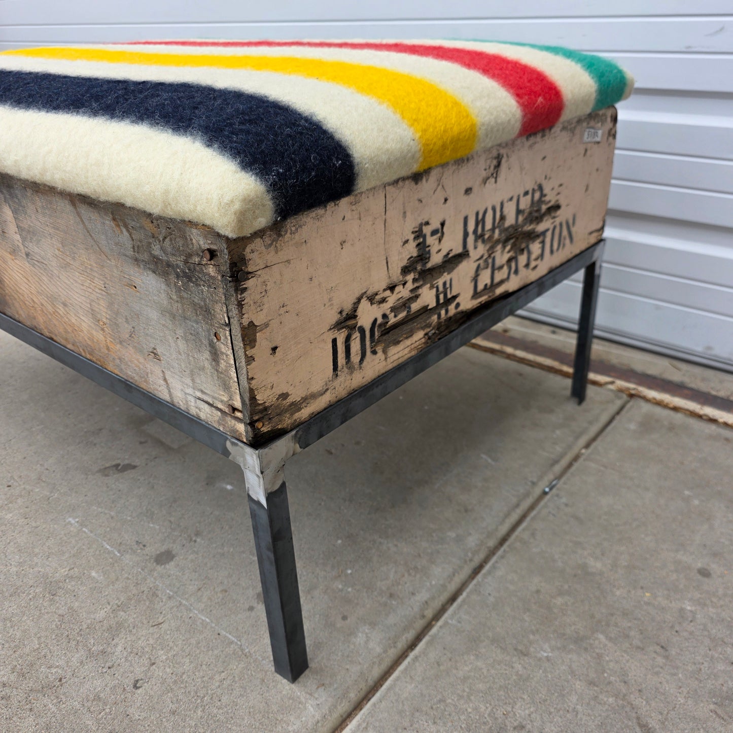 Raisin Box Ottoman with Camp Blanket Top