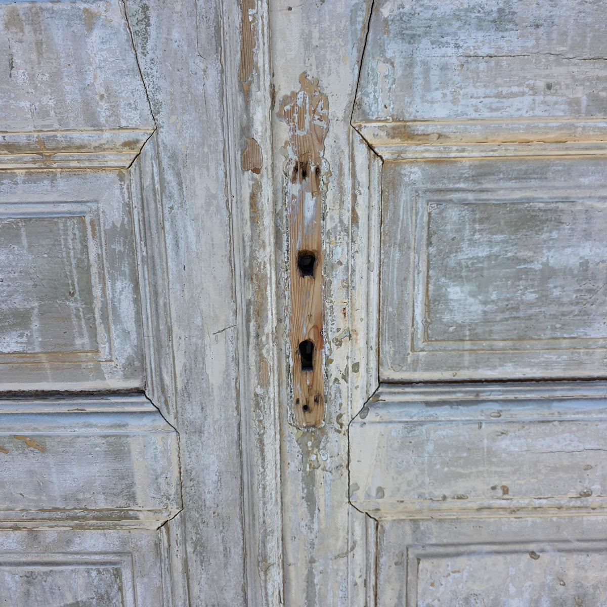 Pair of 2 Panel 5 Lite Washed Wood French Antique Doors