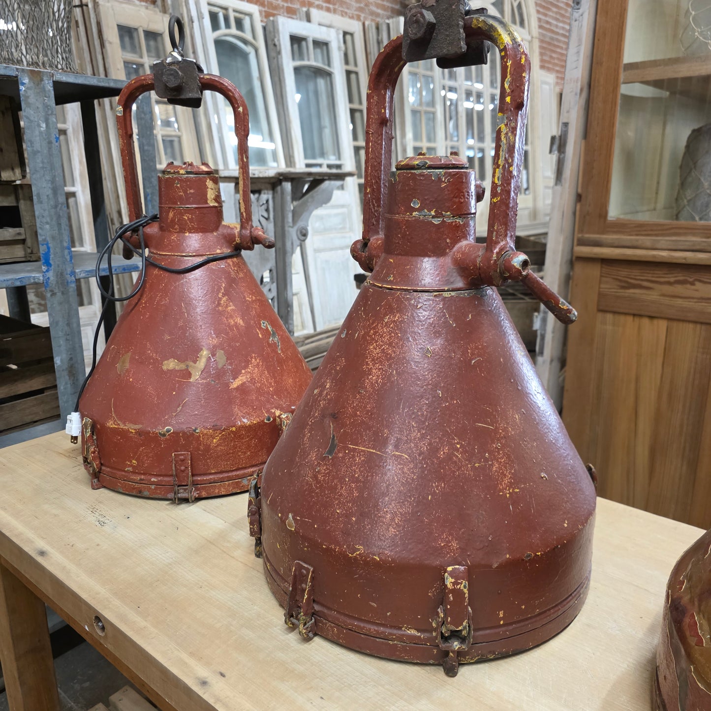 Industrial Red Ship's Pendant Light