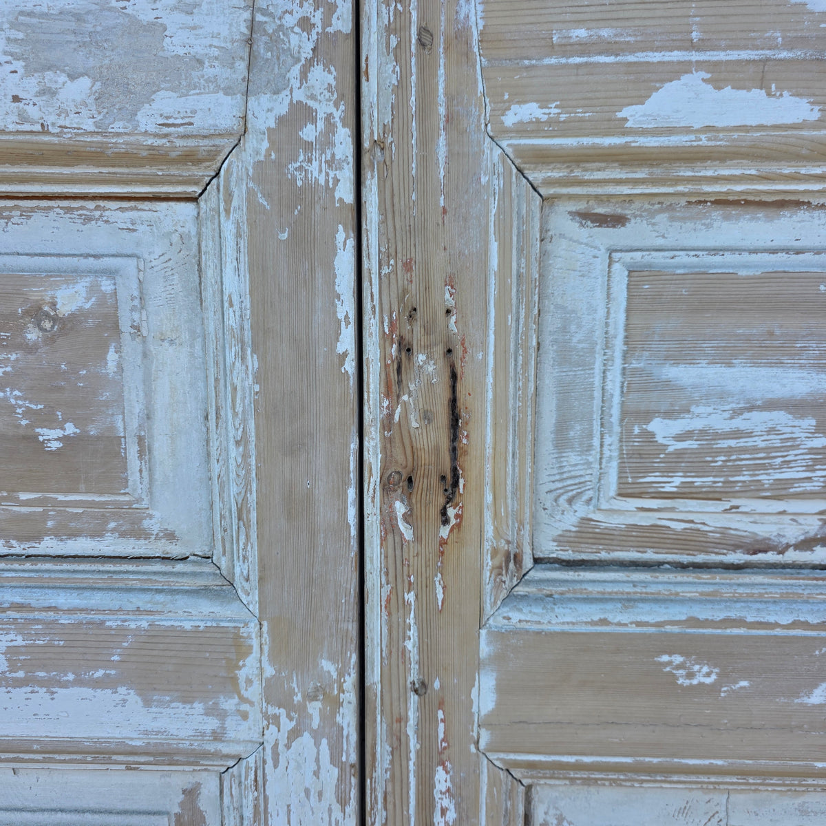 Pair of 2 Panel 5 Lite Washed Wood French Antique Doors