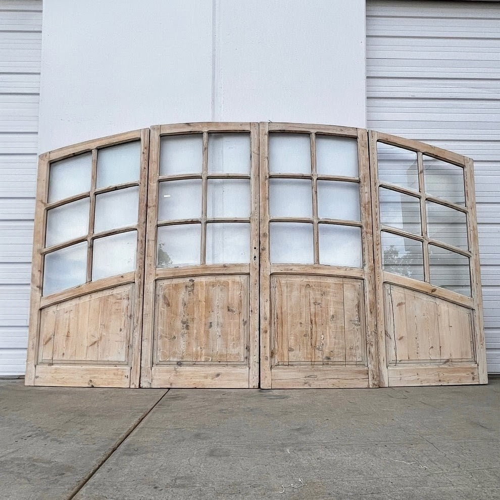 Set of Arched Washed Wood Doors w/24 Lites