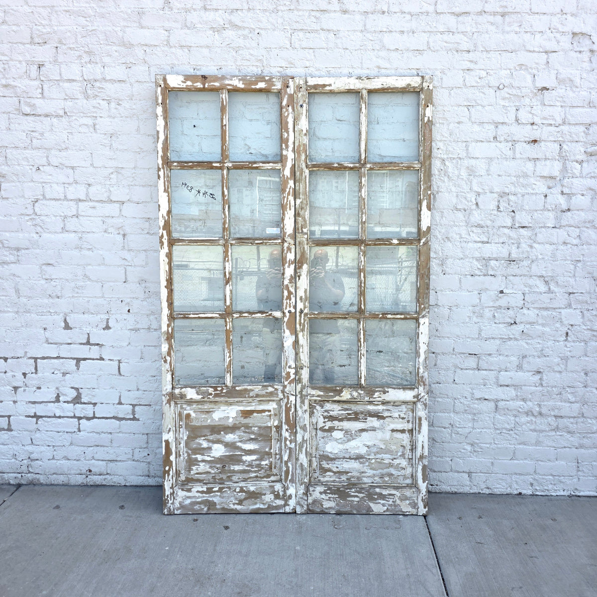 Pair of 8 Lite White Wood French Antique Doors