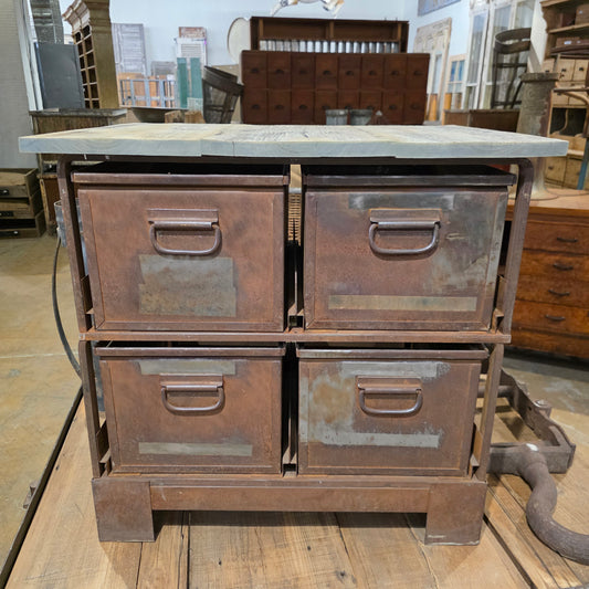 Set of 4 Industrial Steel Drawers Cabinet with Barn Wood Top