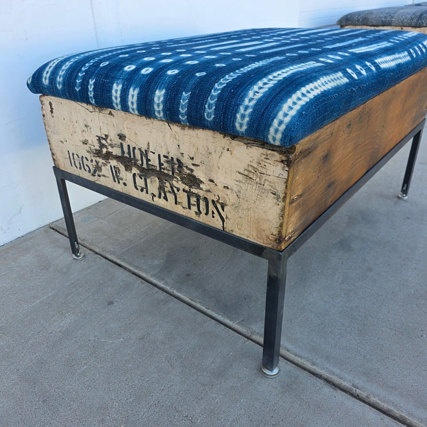 Raisin Box Ottoman with Blue Batik Top