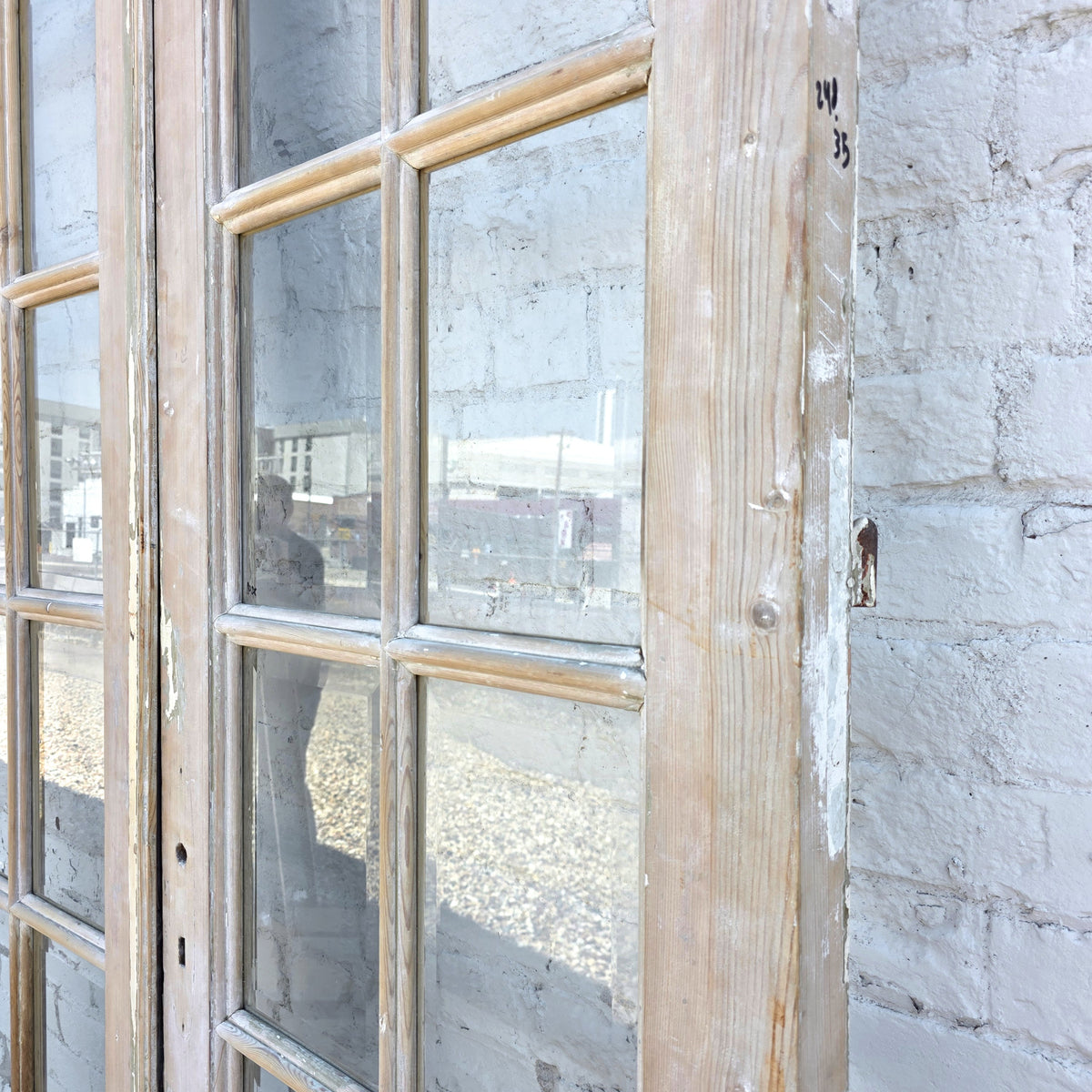 Pair of 14 Lite Washed Wood French Antique Doors