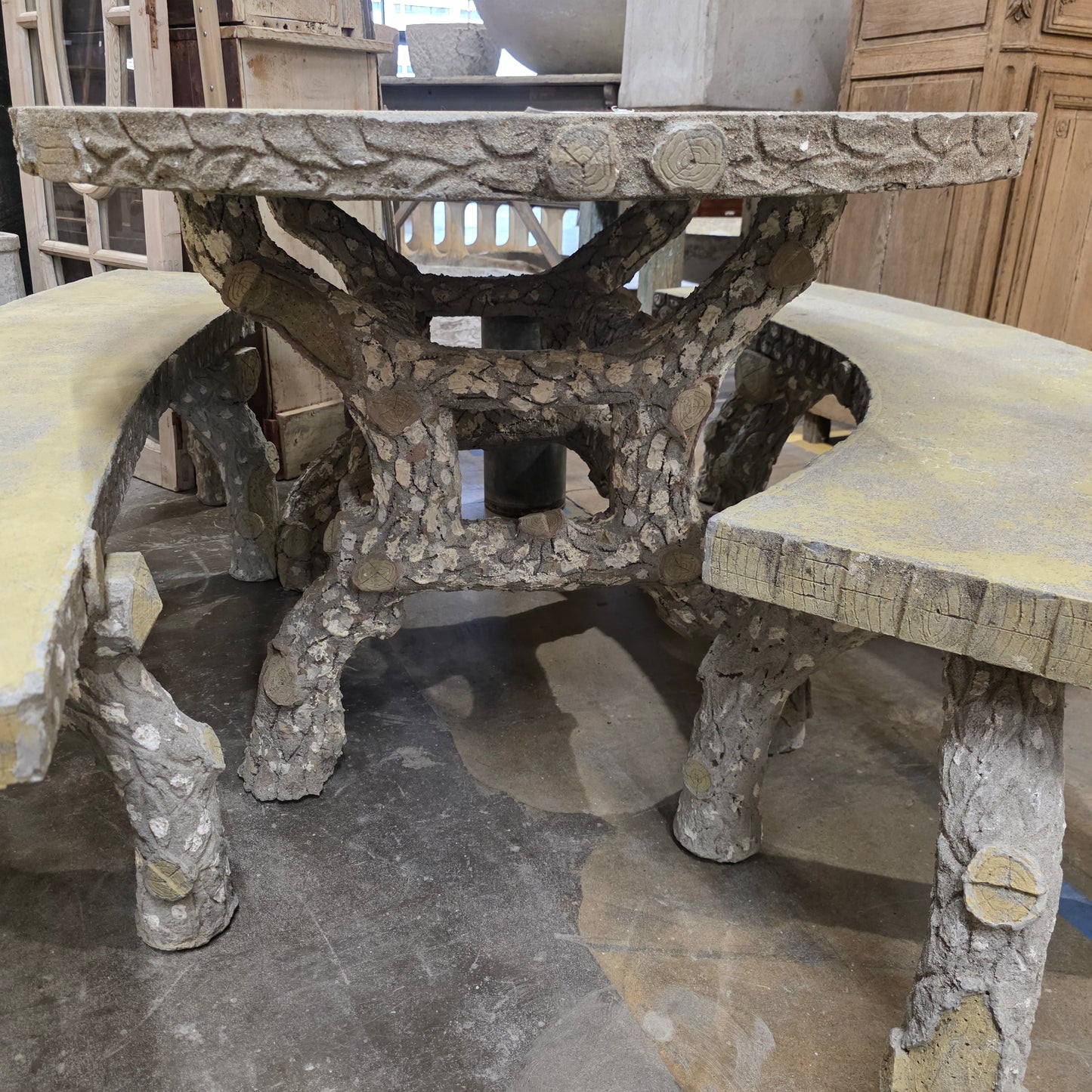 Faux Bois Table and 2 Benches