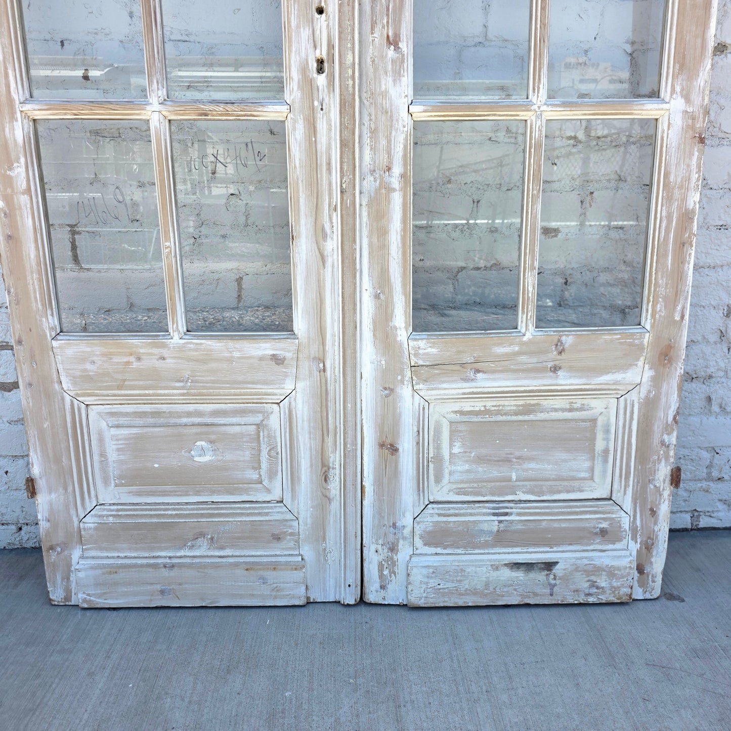 Pair of Washed Antique Wood Doors w/24 Lites