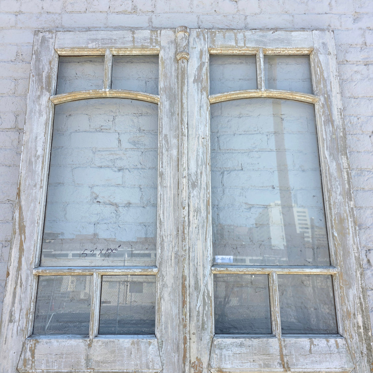 Pair of 2 Panel 5 Lite Washed Wood French Antique Doors