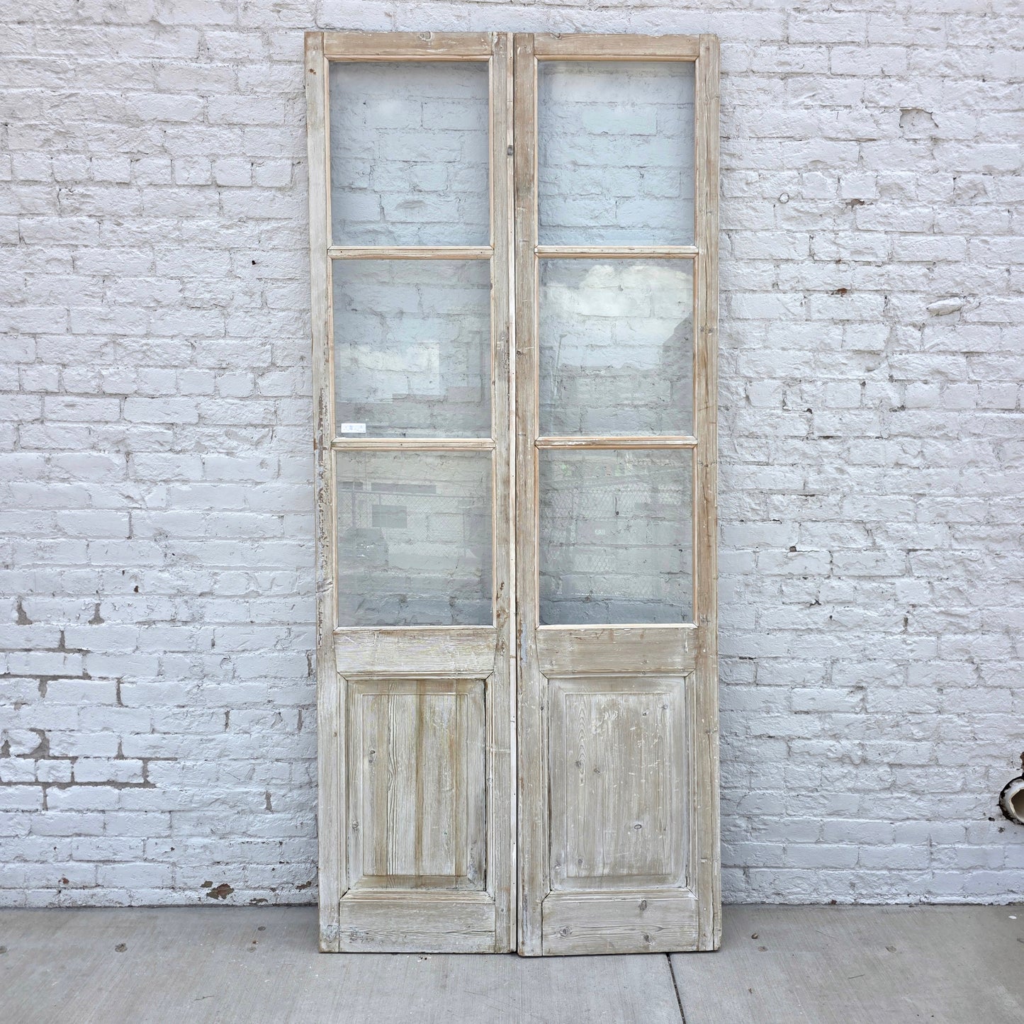 Pair of Washed Wood French Doors w/6 Lites