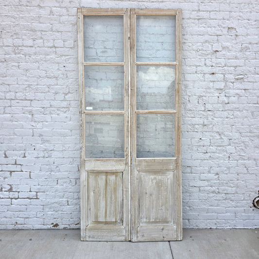 Pair of Washed Wood French Doors w/6 Lites