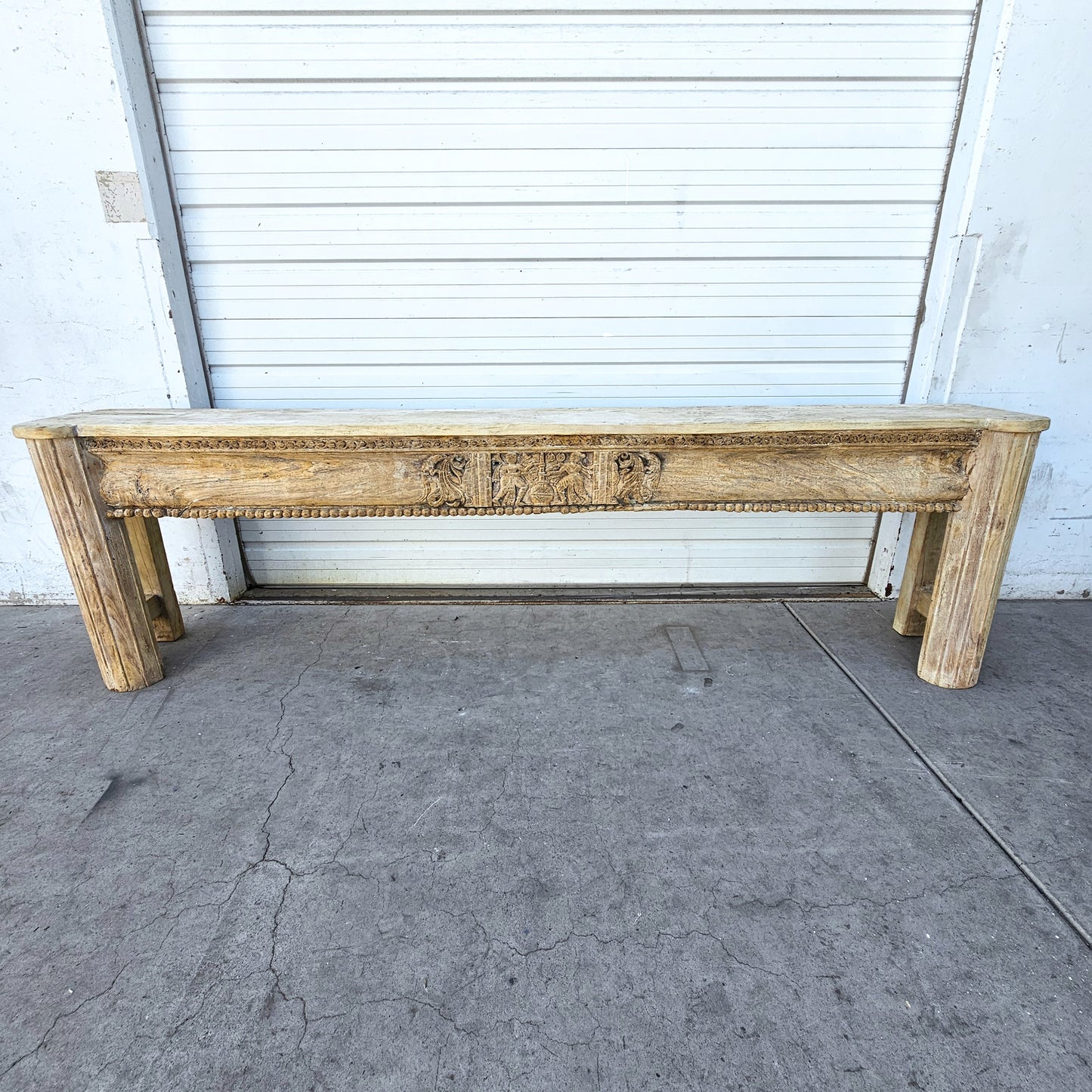 Bleached Carved Wooden Console/Entry Table