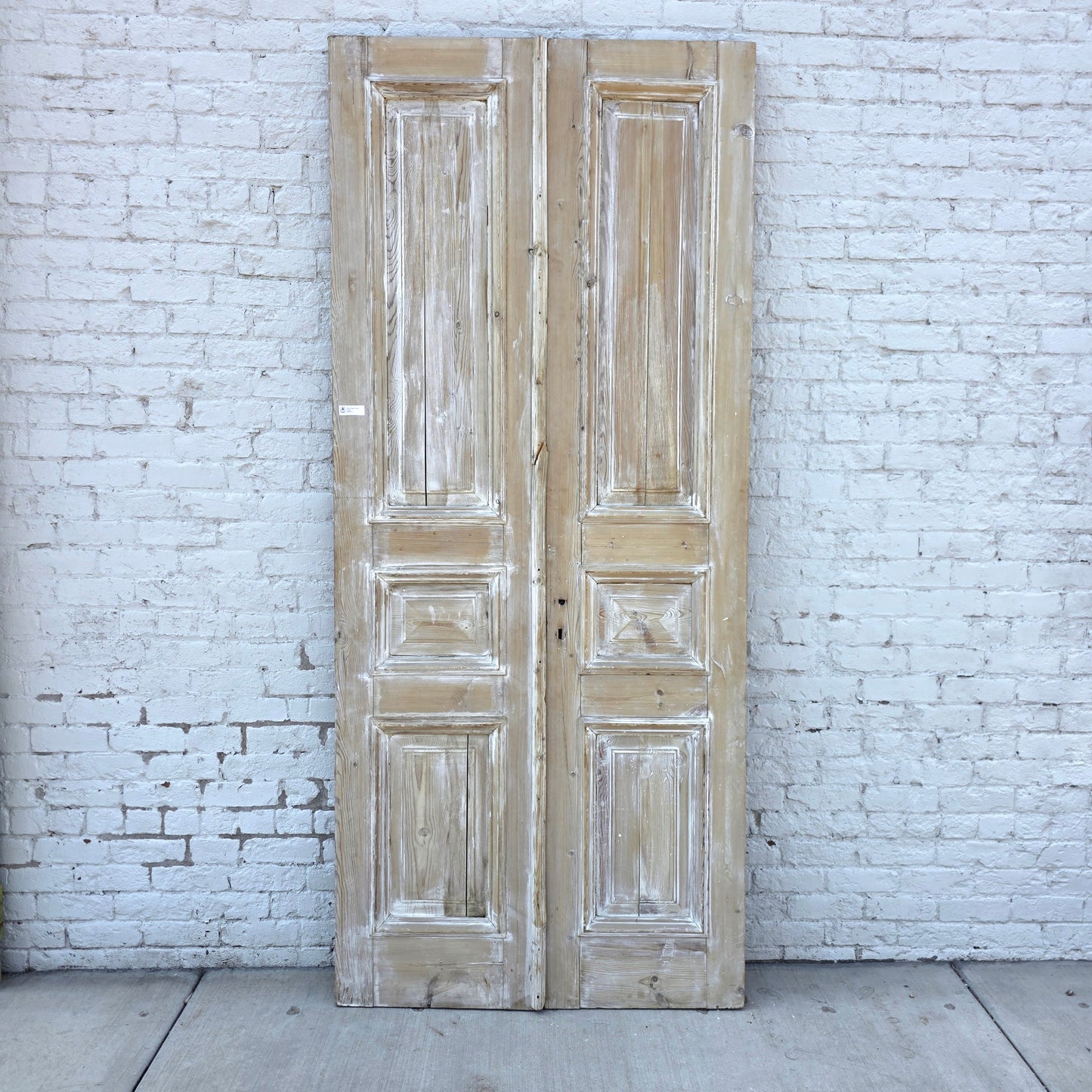 Pair of Washed Antique Wood 3-Panel Doors