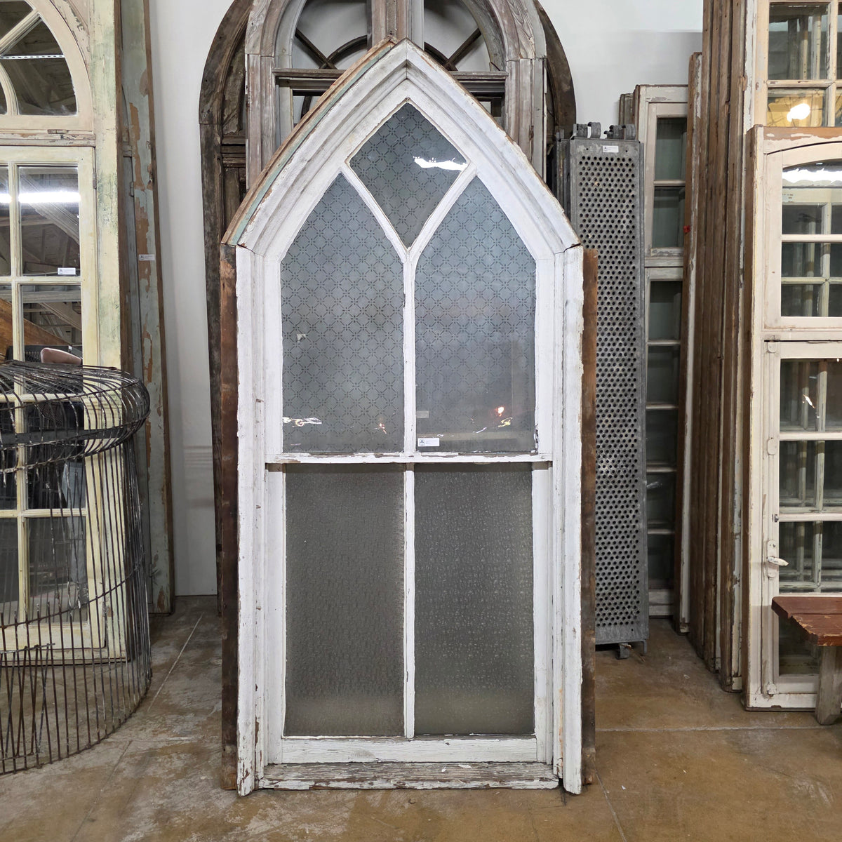 Arched 5 Pane Gothic Style White Wood Church Window