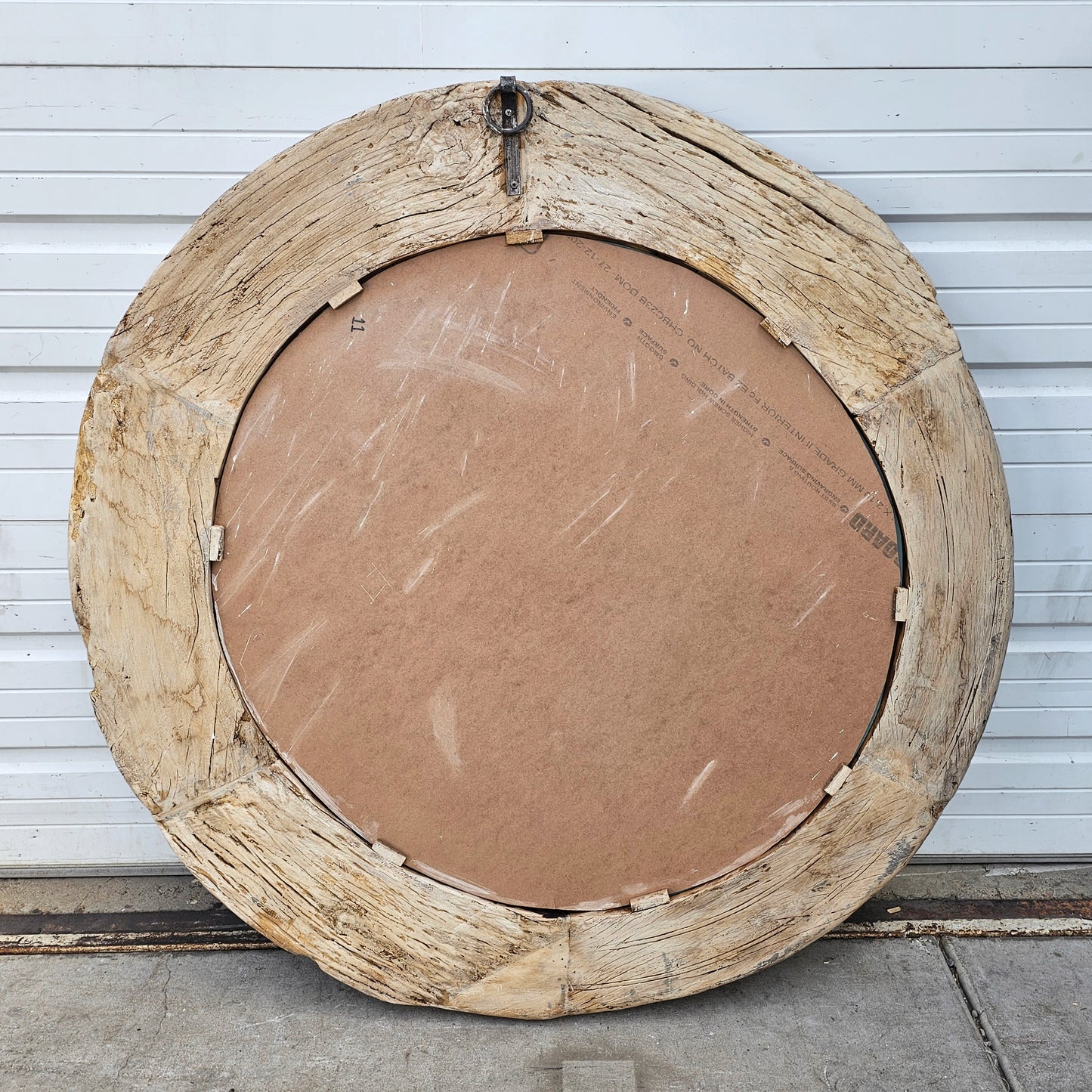 Architectural Round Bleached Wooden Mirror