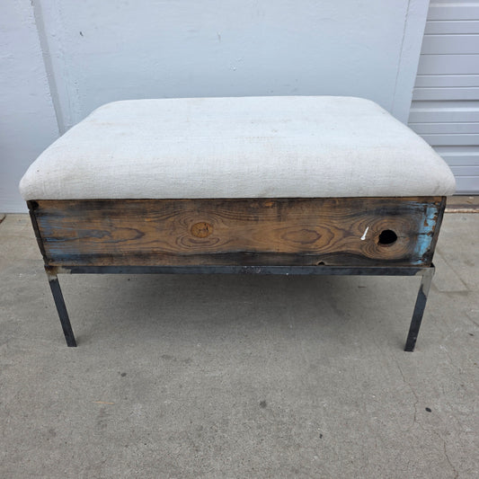 Raisin Box Ottoman with French Grain Sack Top