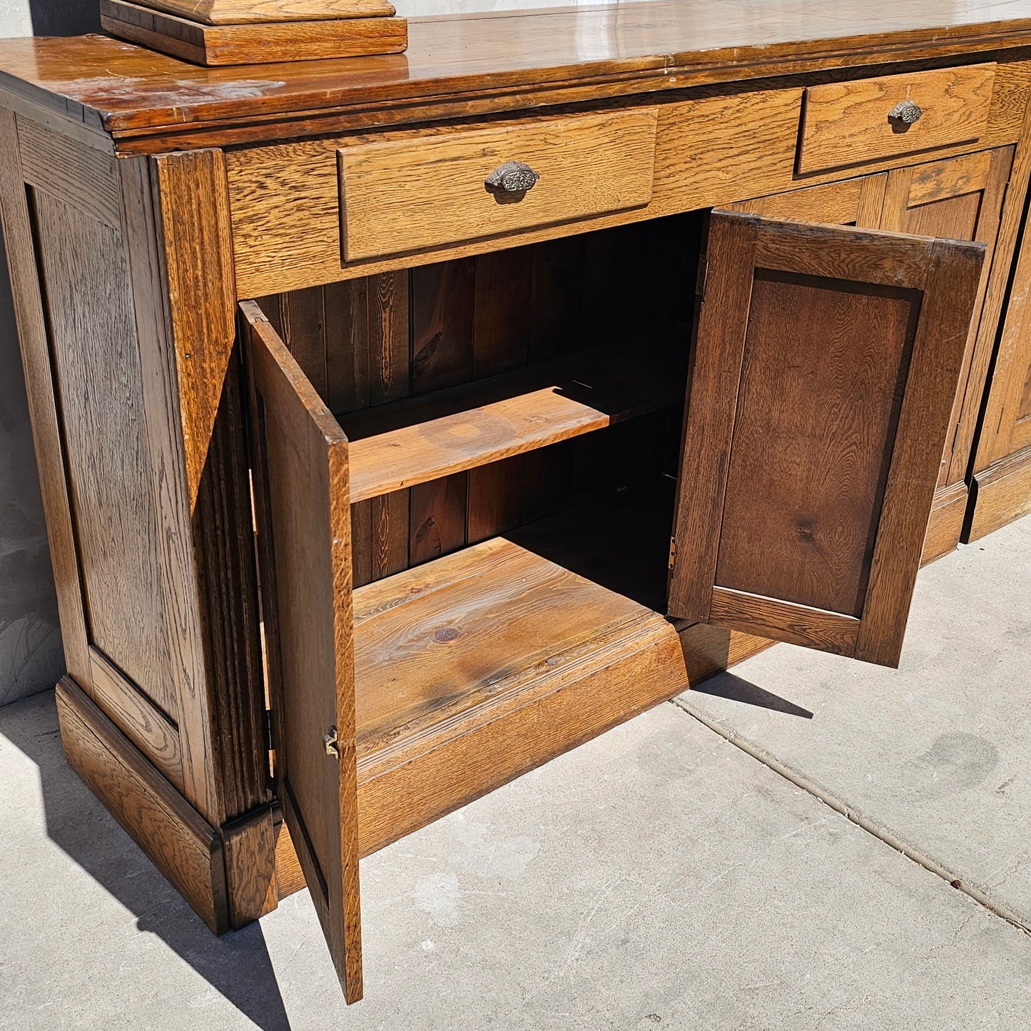 Antique Speakeasy Oak Bar and Backbar Cabinet