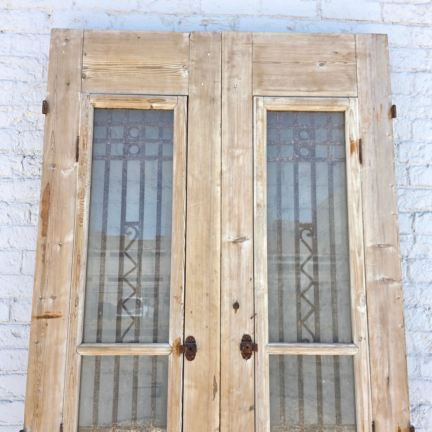 Pair of Wood French Doors with Iron Inserts