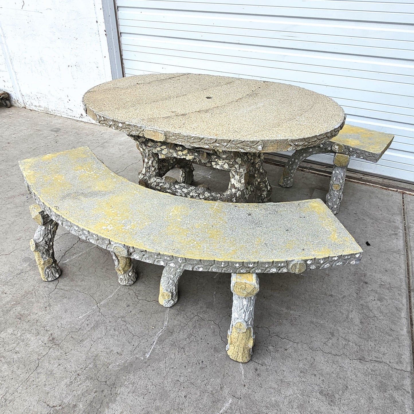 Faux Bois Table and 2 Benches