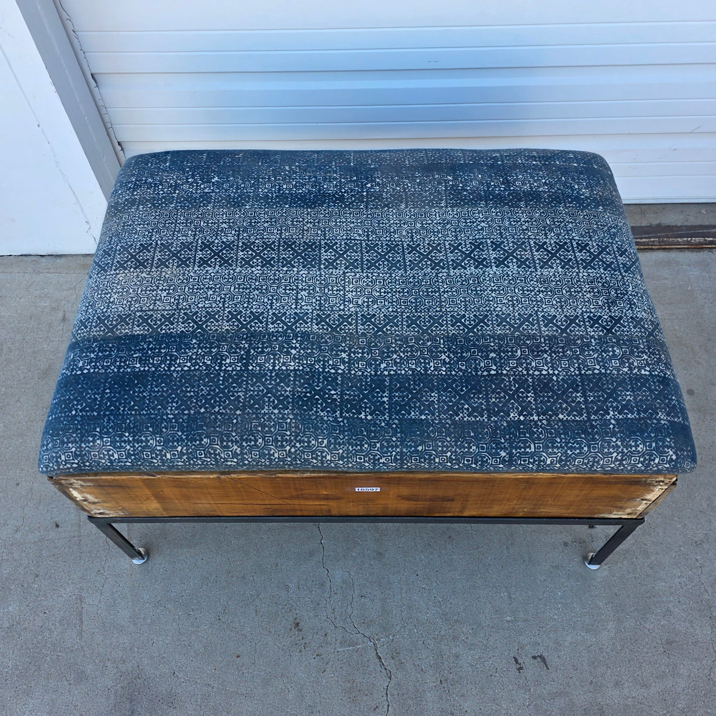 Raisin Box Ottoman with Blue Batik Top