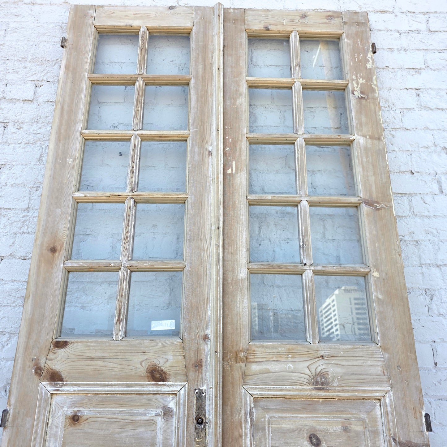 Pair of Washed Antique Wood Doors w/ 10 Lites