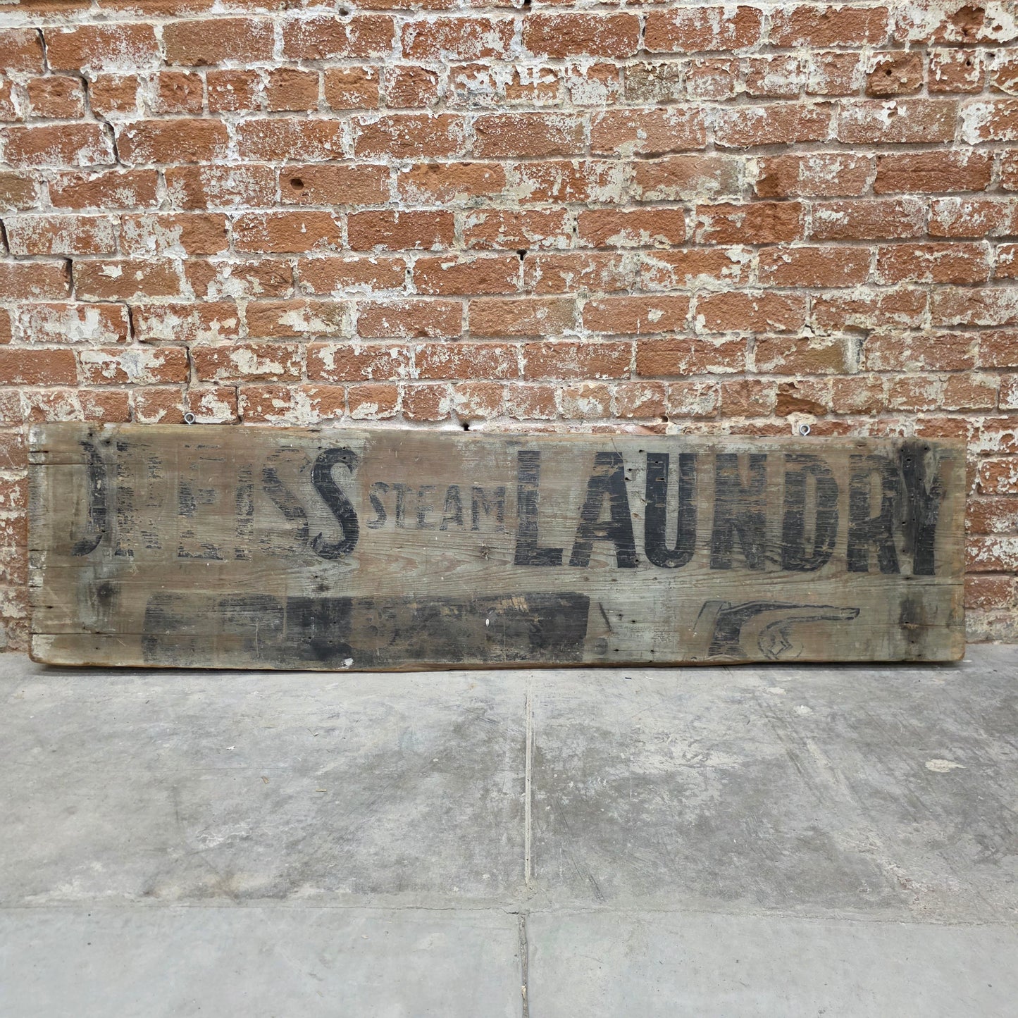 Antique Weathered Double Sided Wood "Steam Laundry" Trade Sign