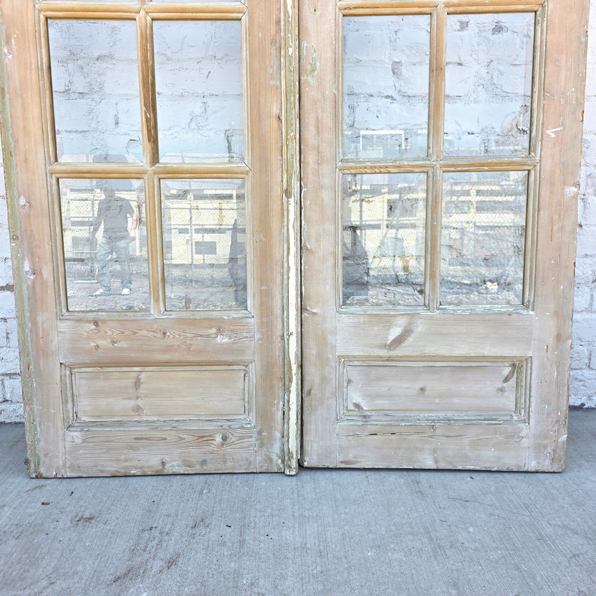 Pair of 14 Lite Washed Wood French Antique Doors