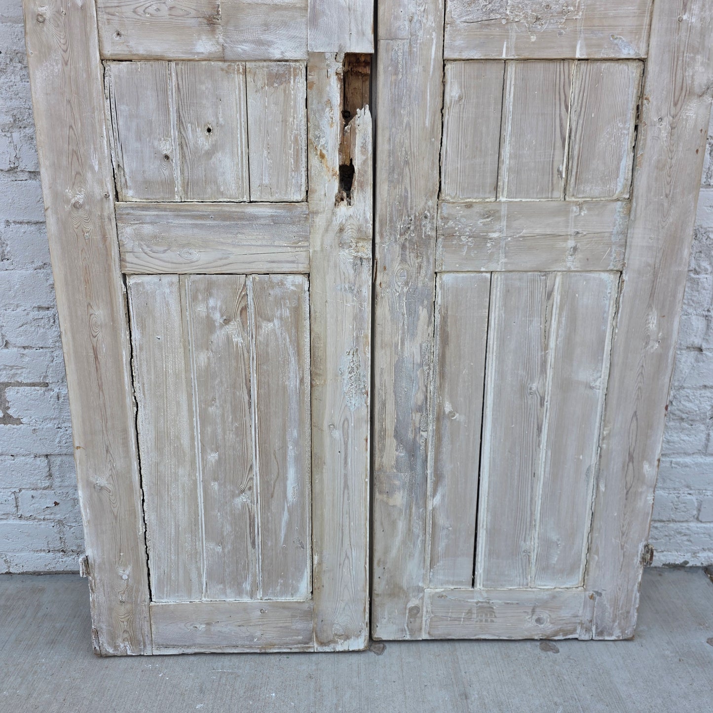Pair of Washed Antique Wood 3-Panel Doors