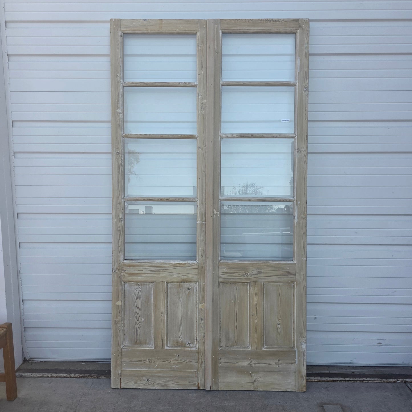 Pair of Wood French Doors w/8 Beveled Glass Panes