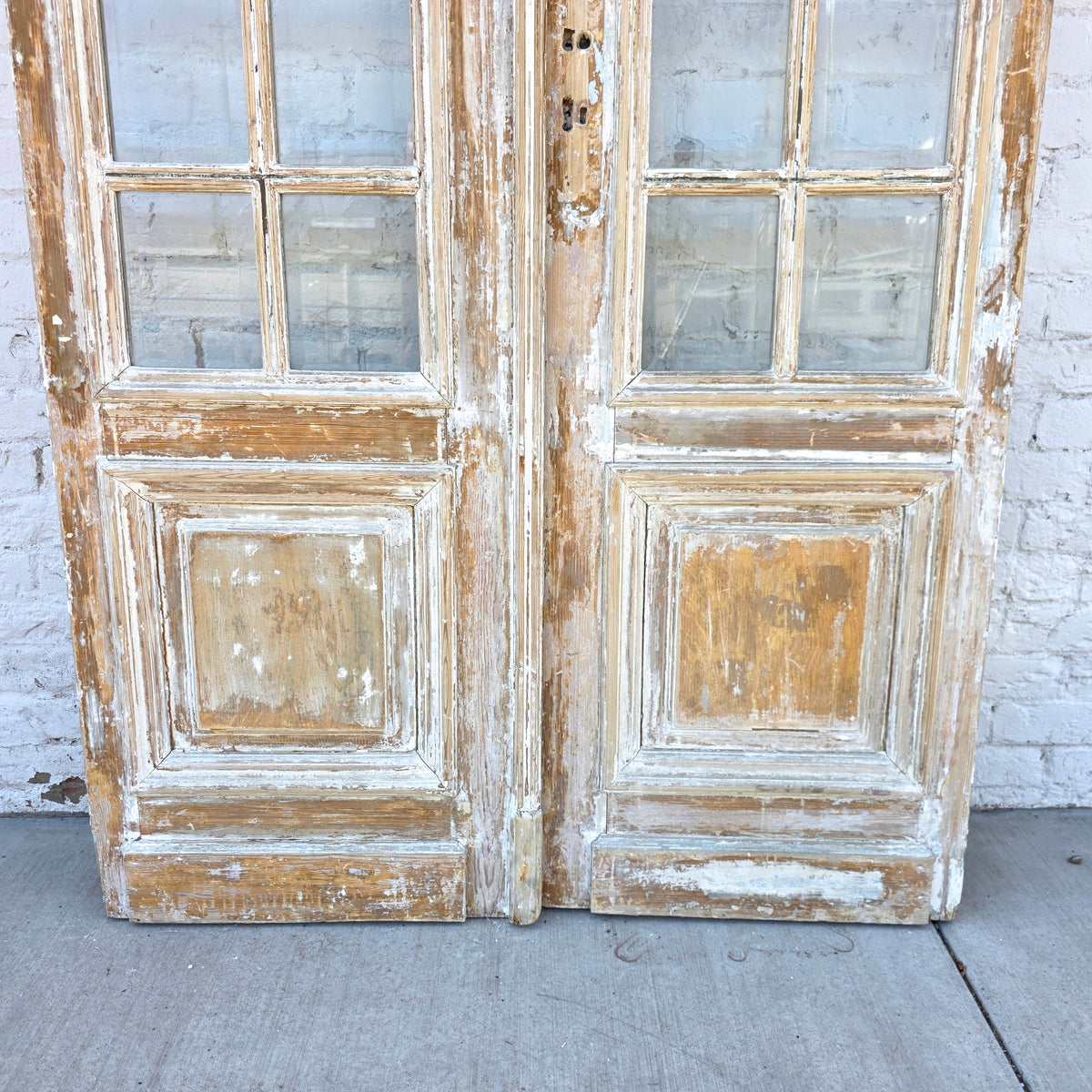 Pair of Antique 42 Lite Washed Wood French Doors