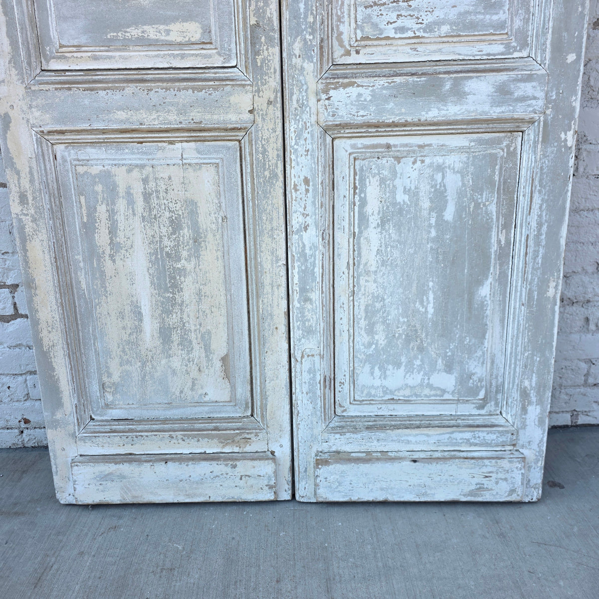 Pair of 2 Panel 5 Lite Washed Wood French Antique Doors