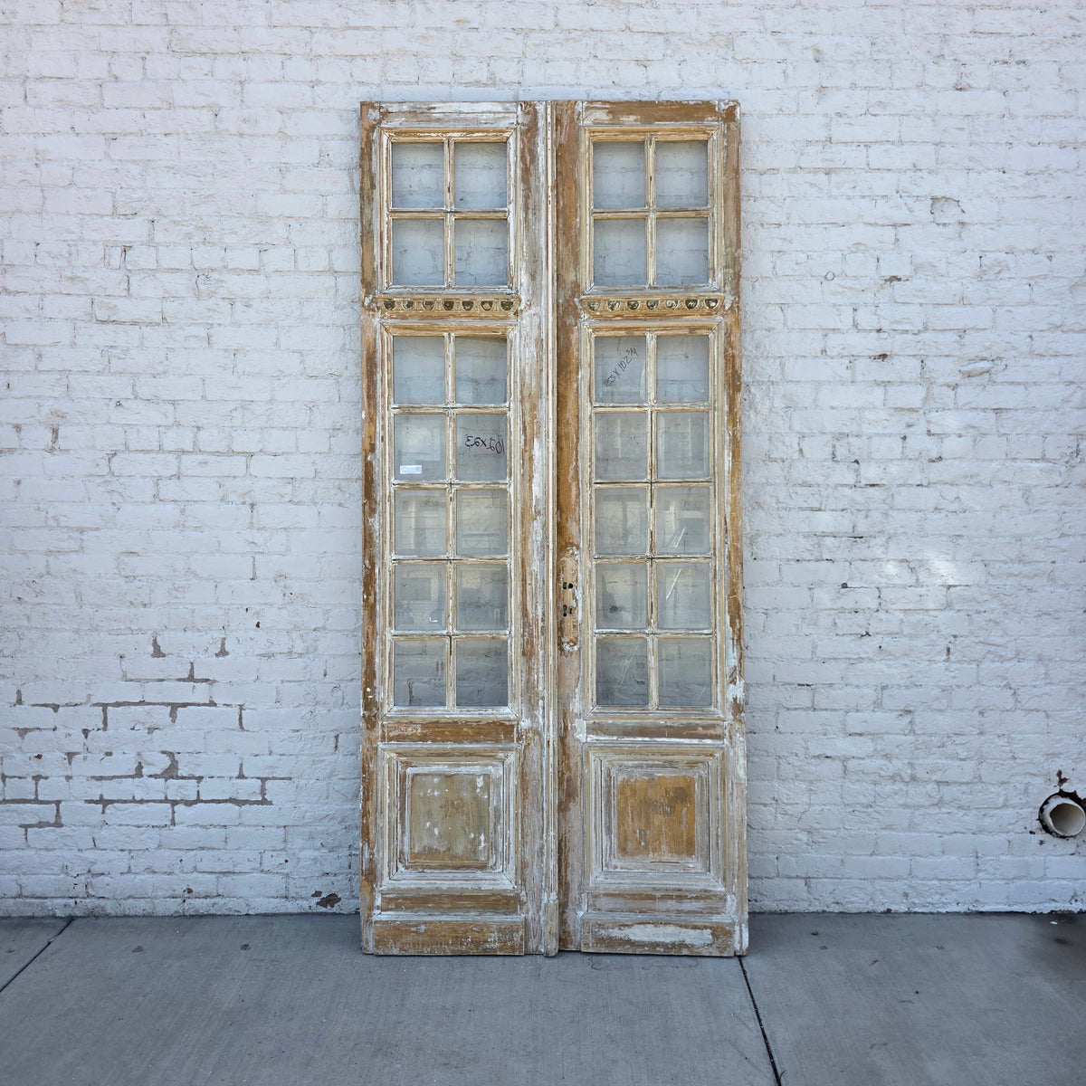 Pair of Antique 42 Lite Washed Wood French Doors