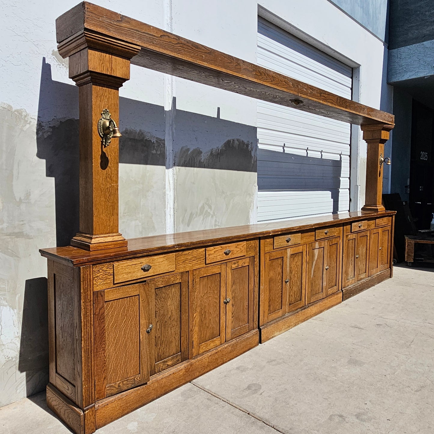 Antique Speakeasy Oak Bar and Backbar Cabinet