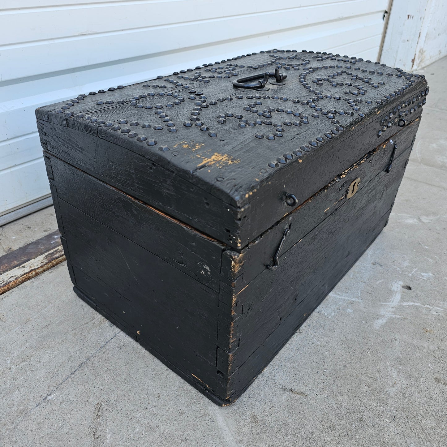 Wooden Trunk with “VK PL” Metal Studded Initials