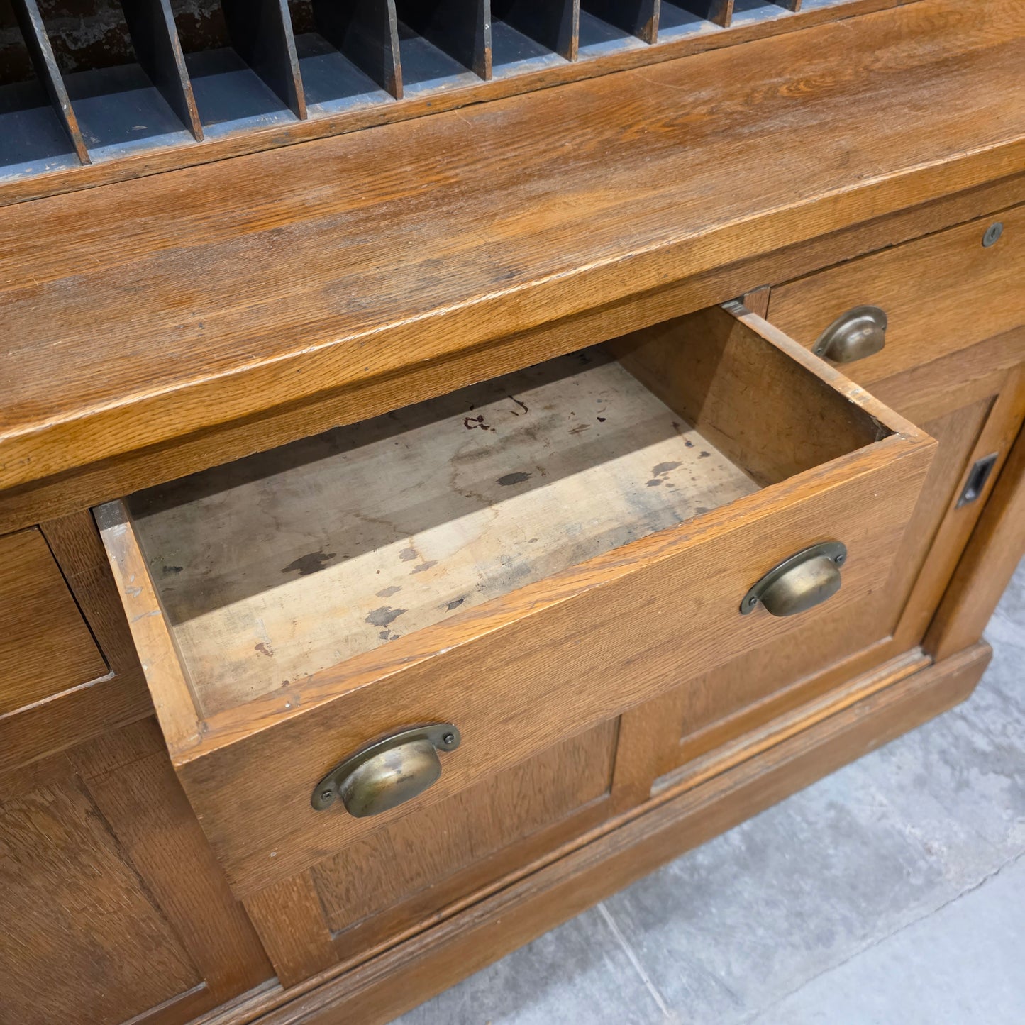 Antique Oak Hotel Telegram Storage Cabinet