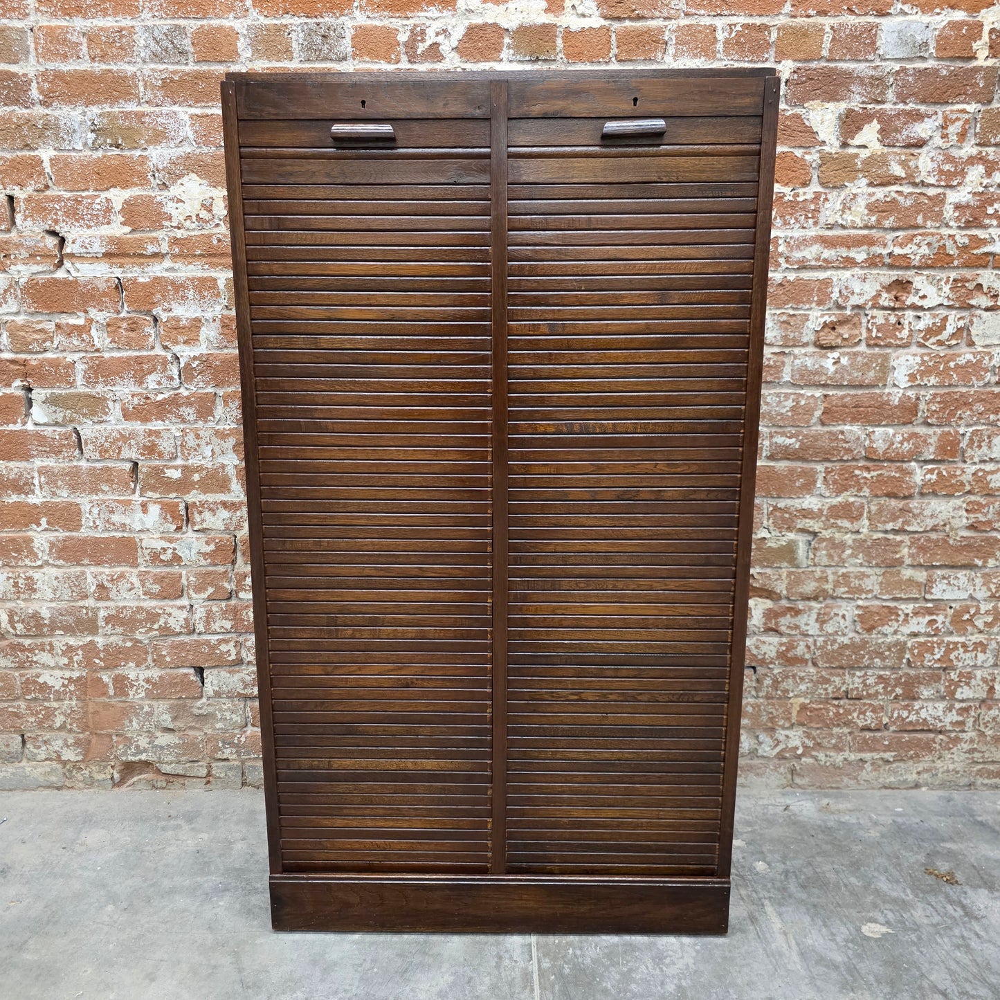 Antique Oak Filing Cabinet with Double Tambour Front