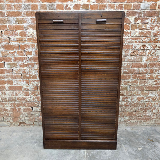 Antique Oak Filing Cabinet with Double Tambour Front