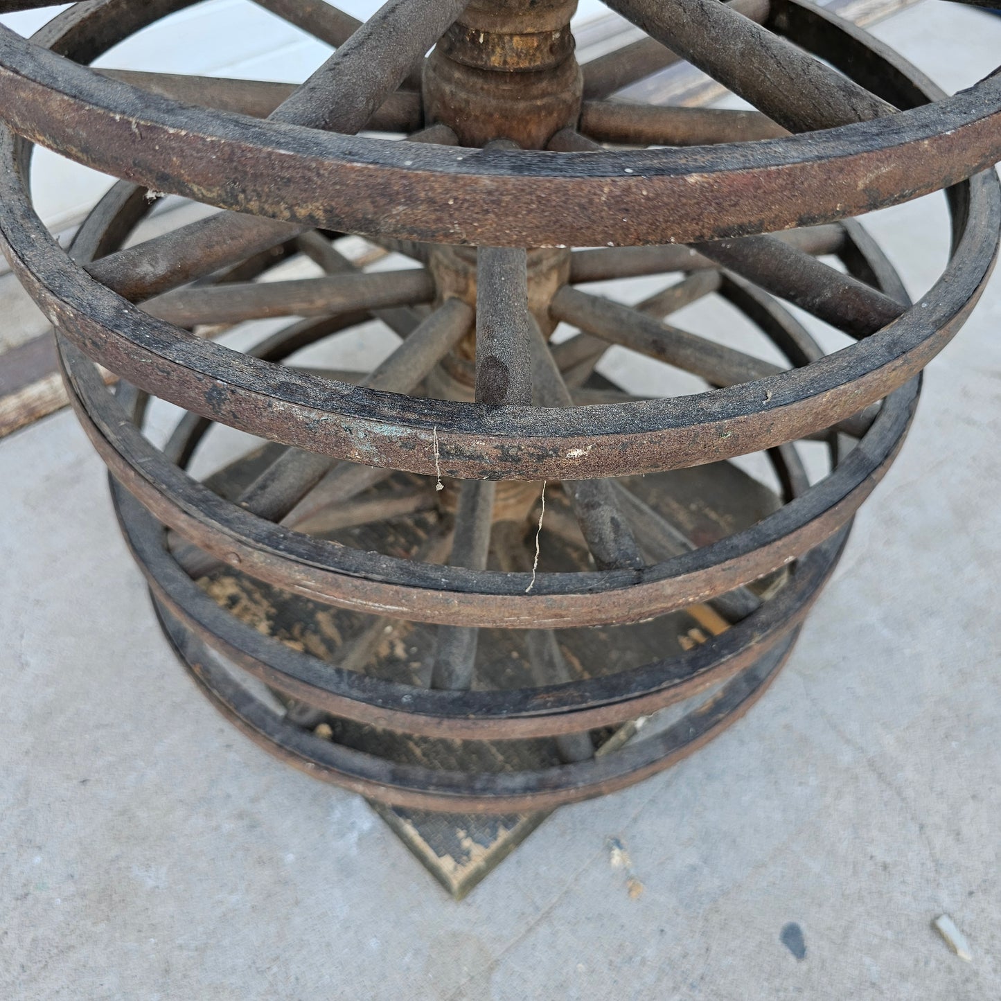 Display Stack of Antique Wooden Cart Wheels