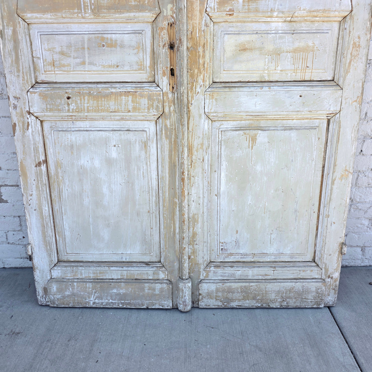 Pair of 2 Panel 5 Lite Washed Wood French Antique Doors