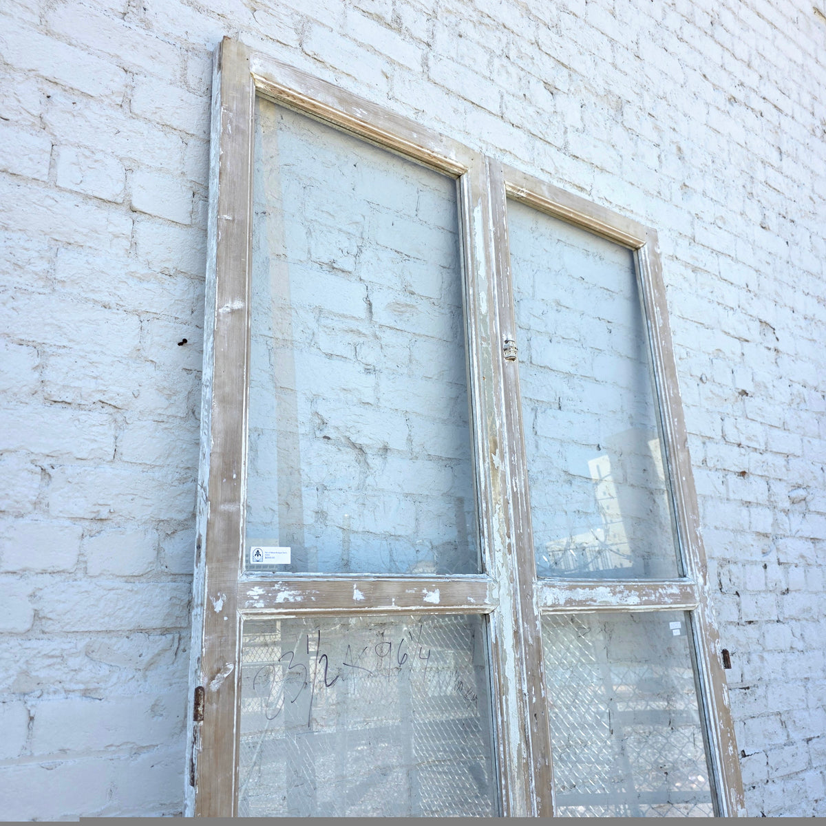 Pair of 2 Lite Painted Wood Antique Doors