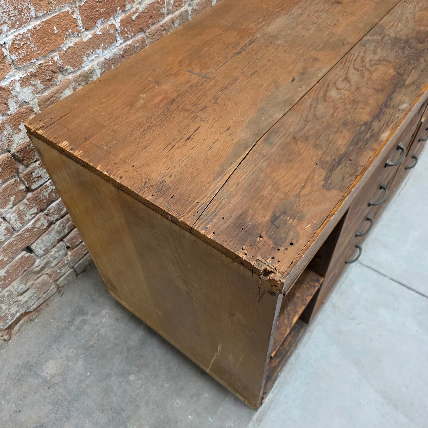 Antique Oak Industrial Hardware Store Cabinet