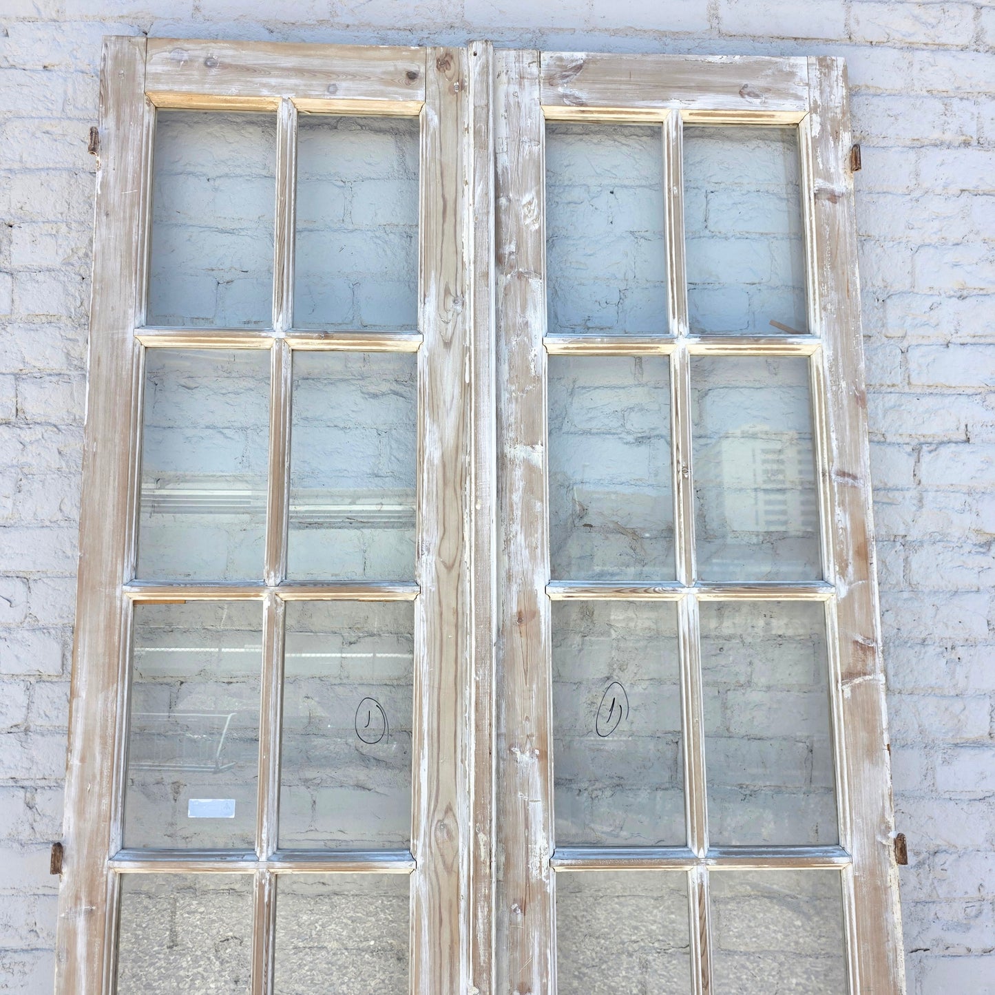 Pair of Washed Antique Wood Doors w/24 Lites
