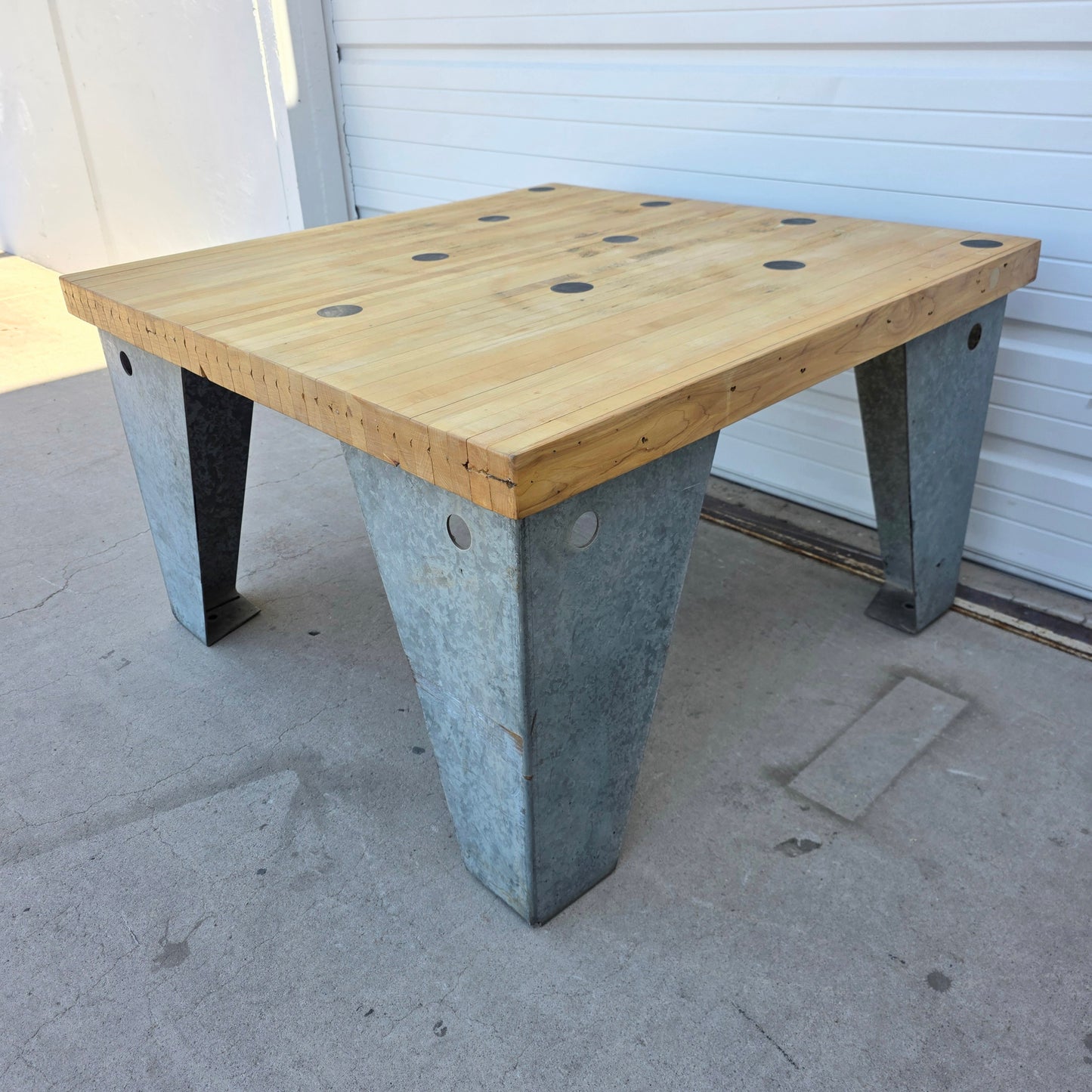 Bowling Alley Square Table with Galvanized Legs