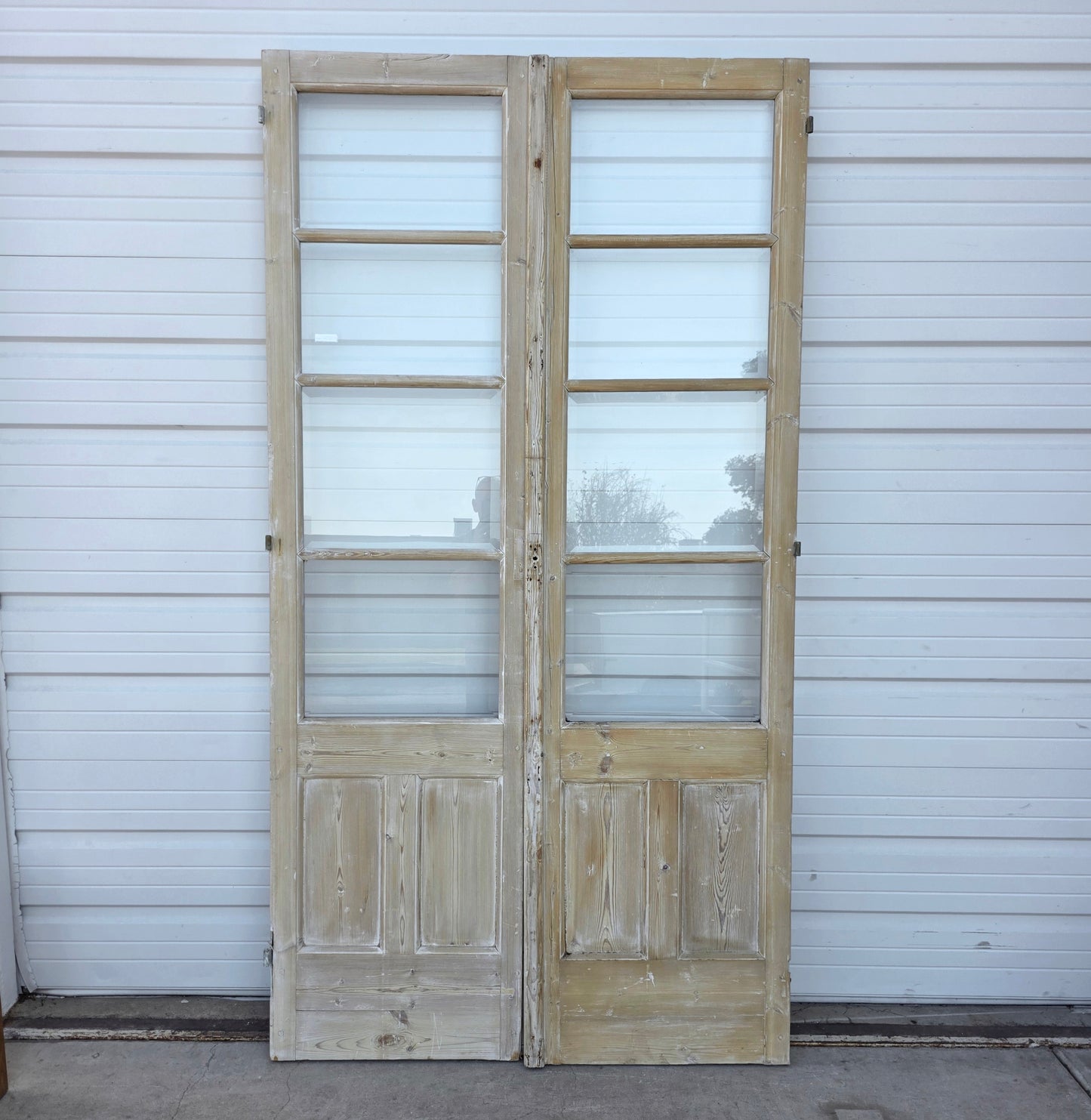Pair of Wood French Doors w/8 Beveled Glass Panes
