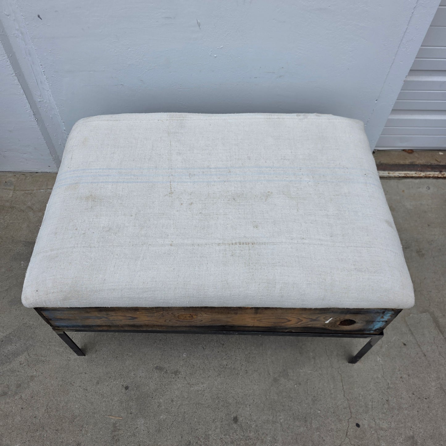Raisin Box Ottoman with French Grain Sack Top